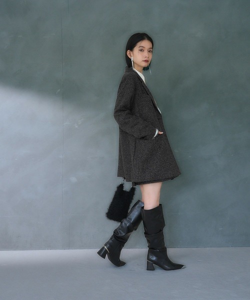 HARE（ハレ）の「2Pミドルジャケット＊アシメプリーツショートパンツ(HARE)（セットアップ・レディース・ブラック/オフホワイト・FREE）」の4枚目の写真