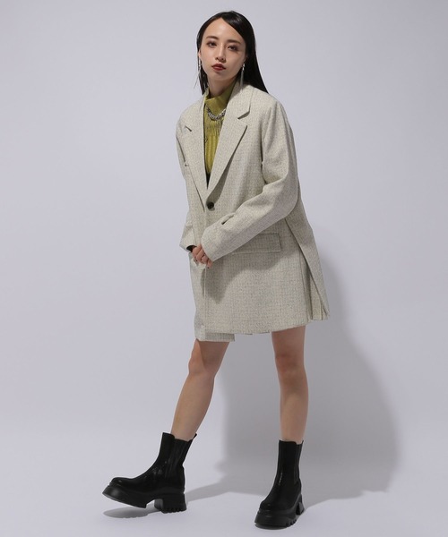 HARE（ハレ）の「2Pミドルジャケット＊アシメプリーツショートパンツ(HARE)（セットアップ・レディース・ブラック/オフホワイト・FREE）」の8枚目の写真