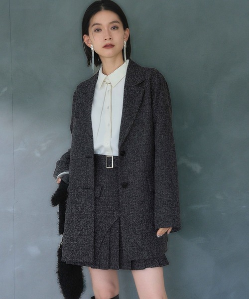 HARE（ハレ）の「2Pミドルジャケット＊アシメプリーツショートパンツ(HARE)（セットアップ・レディース・ブラック/オフホワイト・FREE）」の10枚目の写真