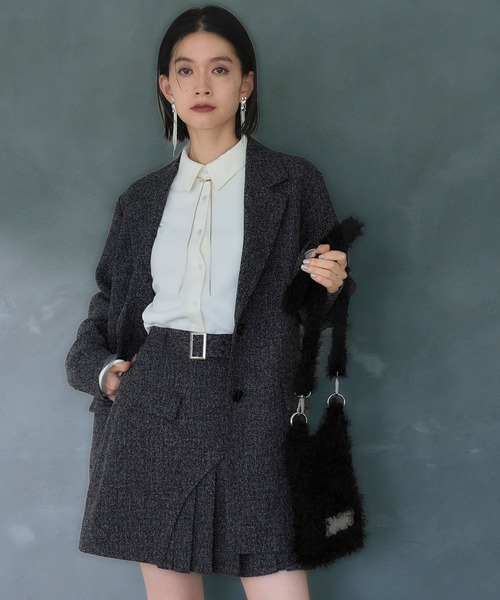 HARE（ハレ）の「2Pミドルジャケット＊アシメプリーツショートパンツ(HARE)（セットアップ・レディース・ブラック/オフホワイト・FREE）」の12枚目の写真