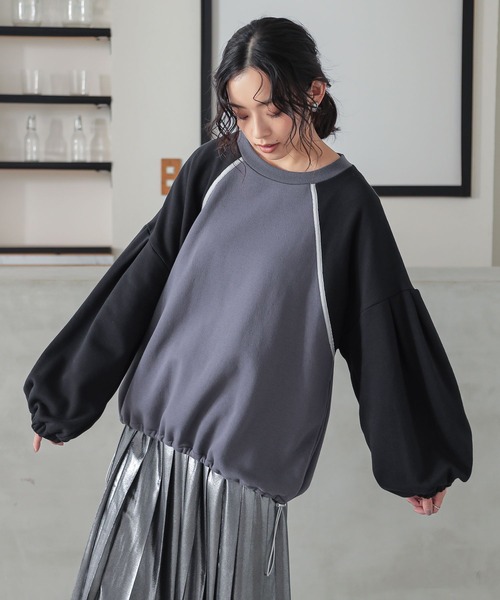 n'OrLABEL（ノアールレーベル）の「裏起毛配色ラグランプルオーバー（スウェット・レディース・ネイビー/アイボリー/杢グレー・FREE）」の21枚目の写真