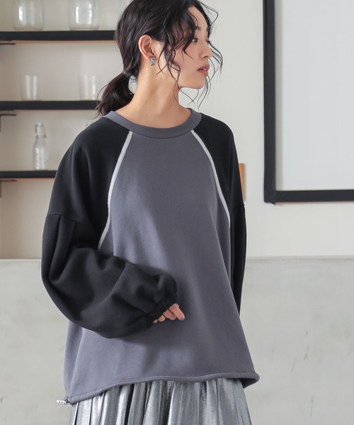 n'OrLABEL（ノアールレーベル）の「裏起毛配色ラグランプルオーバー（スウェット・レディース・ネイビー/アイボリー/杢グレー・FREE）」の22枚目の写真