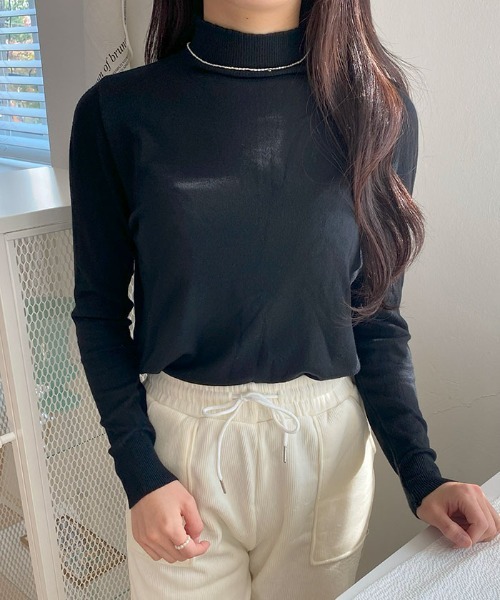 VIVID LADY(ビビッドレディー)の「ハイネックニットT レディース 長袖(Tシャツ/カットソー・レディース・アイボリー/ブラック/モカ/ミント・FREE)」の1枚目の写真