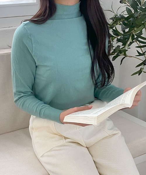 VIVID LADY(ビビッドレディー)の「ハイネックニットT レディース 長袖(Tシャツ/カットソー・レディース・アイボリー/ブラック/モカ/ミント・FREE)」の5枚目の写真