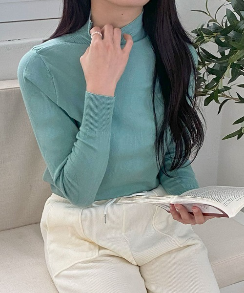 VIVID LADY(ビビッドレディー)の「ハイネックニットT レディース 長袖(Tシャツ/カットソー・レディース・アイボリー/ブラック/モカ/ミント・FREE)」の6枚目の写真