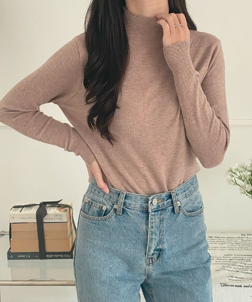 VIVID LADY(ビビッドレディー)の「ハイネックニットT レディース 長袖(Tシャツ/カットソー・レディース・アイボリー/ブラック/モカ/ミント・FREE)」の15枚目の写真