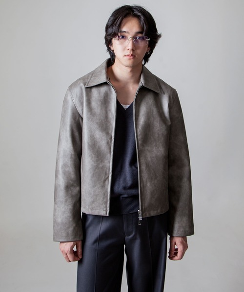 セール】【White Line】 ミニマル レザー ジャケット / 短丈