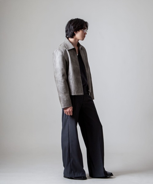 White Line】 ミニマル レザー ジャケット / 短丈 ジャケット