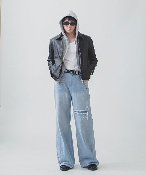 セール】【White Line】 ミニマル レザー ジャケット / 短丈