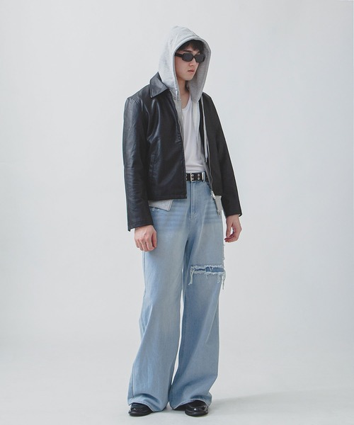 セール】【White Line】 ミニマル レザー ジャケット / 短丈