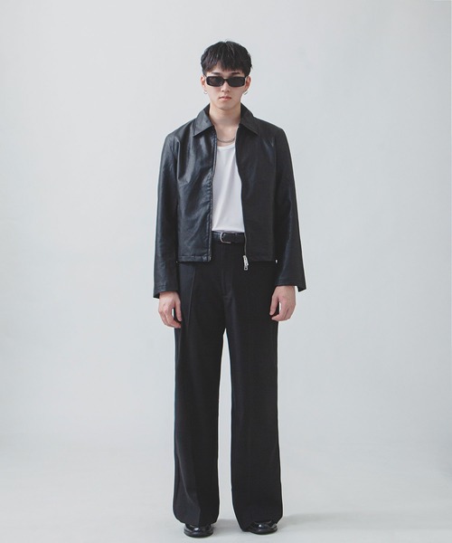レザージャケット 本革 A-2タイプ 短丈 ブルゾン ジップアップ 裏地ホワイト FREAK'S STORE/リラックスフィット フェイクレザー ジップアップ