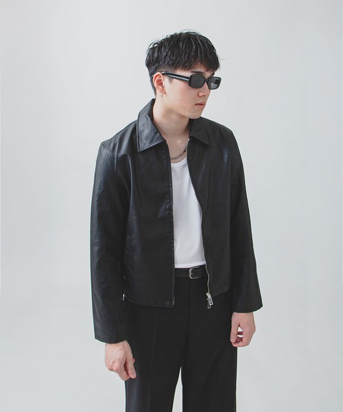 レザージャケット 本革 A-2タイプ 短丈 ブルゾン ジップアップ 裏地ホワイト セール】【White Line】 ミニマル レザー ジャケット / 短丈
