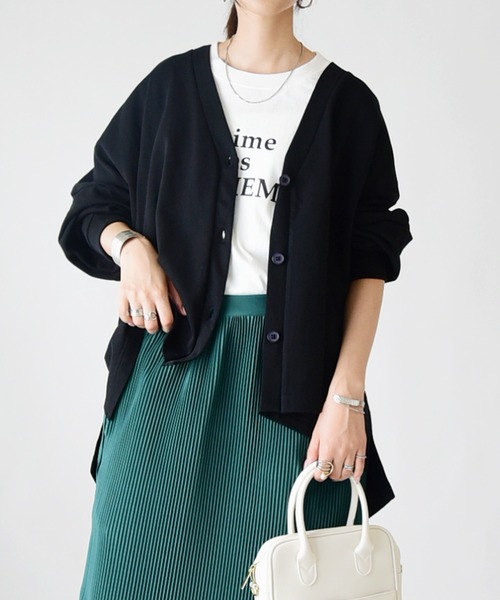 and it_（アンドイット）の「Vネックスウェットワイドカーディガン（カーディガン/ボレロ・レディース・杢グレー/ナチュラル/グレイッシュブルー/ブラック/カーキ・M-L）」の6枚目の写真