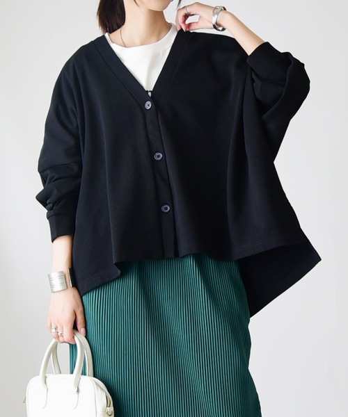 and it_（アンドイット）の「Vネックスウェットワイドカーディガン（カーディガン/ボレロ・レディース・杢グレー/ナチュラル/グレイッシュブルー/ブラック/カーキ・M-L）」の9枚目の写真