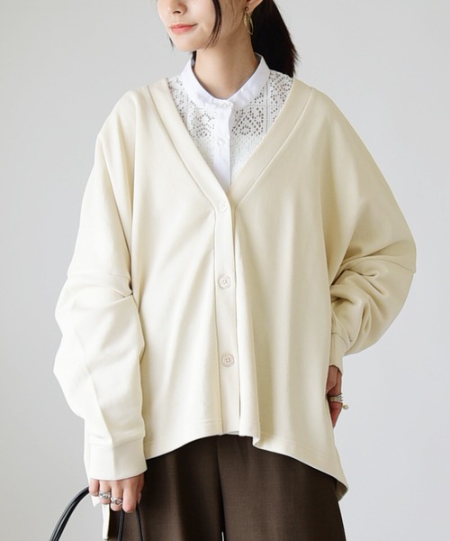 and it_（アンドイット）の「Vネックスウェットワイドカーディガン（カーディガン/ボレロ・レディース・杢グレー/ナチュラル/グレイッシュブルー/ブラック/カーキ・M-L）」の14枚目の写真