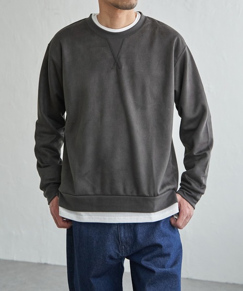 ikka(イッカ)の「GOKU楽 フェイクスエードレイヤード(スウェット・メンズ・チャコールグレー/ブルー/パープル/ライトグレー/グリーン・M/L/XL/S)」の2枚目の写真