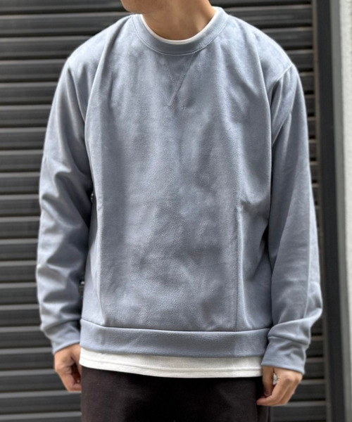 ikka(イッカ)の「GOKU楽 フェイクスエードレイヤード(スウェット・メンズ・チャコールグレー/ブルー/パープル/ライトグレー/グリーン・M/L/XL/S)」の1枚目の写真