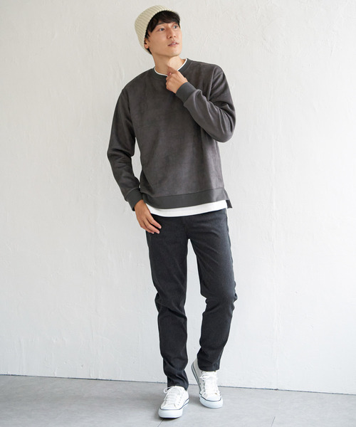 ikka(イッカ)の「GOKU楽 フェイクスエードレイヤード(スウェット・メンズ・チャコールグレー/ブルー/パープル/ライトグレー/グリーン・M/L/XL/S)」の12枚目の写真