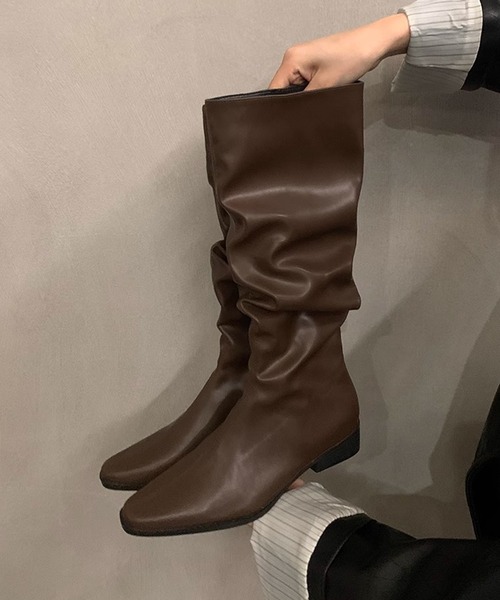 新品ロンシャン グレー レザー ショートブーツ
