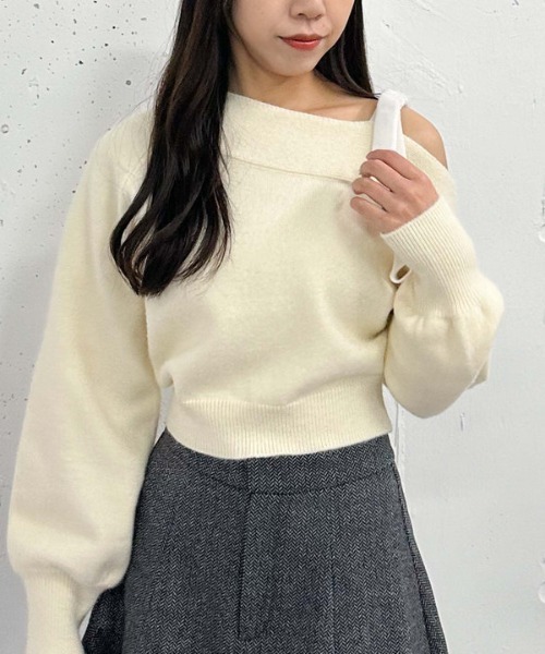 archives（アルシーヴ）の「ベロアリボンワンショルニット（ニット/セーター・レディース・グレー/アイボリー/ブラック・MEDIUM）」の20枚目の写真