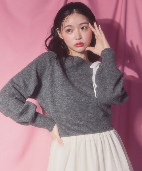 archives（アルシーヴ）の「ベロアリボンワンショルニット（ニット/セーター・レディース・グレー/アイボリー/ブラック・MEDIUM）」の5枚目の写真