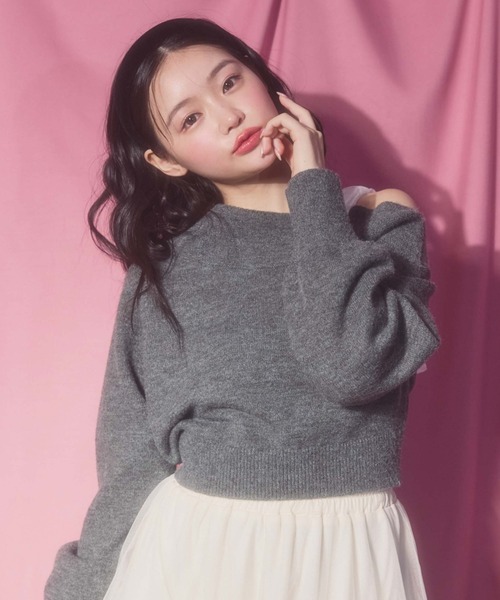 archives（アルシーヴ）の「ベロアリボンワンショルニット（ニット/セーター・レディース・グレー/アイボリー/ブラック・MEDIUM）」の7枚目の写真