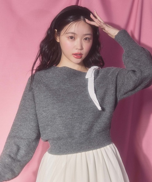 archives（アルシーヴ）の「ベロアリボンワンショルニット（ニット/セーター・レディース・グレー/アイボリー/ブラック・MEDIUM）」の6枚目の写真