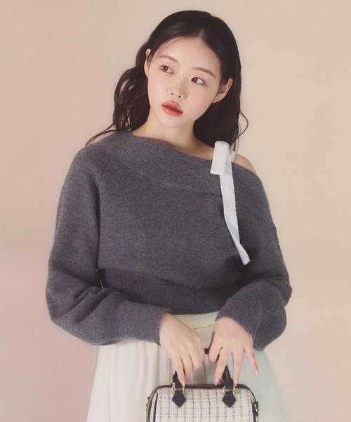 archives（アルシーヴ）の「ベロアリボンワンショルニット（ニット/セーター・レディース・グレー/アイボリー/ブラック・MEDIUM）」の12枚目の写真