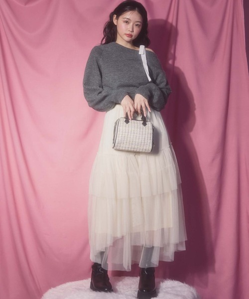 archives（アルシーヴ）の「ベロアリボンワンショルニット（ニット/セーター・レディース・グレー/アイボリー/ブラック・MEDIUM）」の9枚目の写真