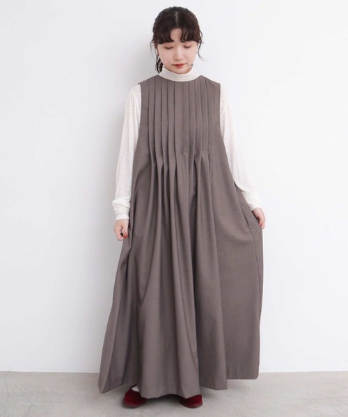 T/R プリーツワンピース TRプリーツタックノースリワンピース（ワンピース）｜l'atelier du