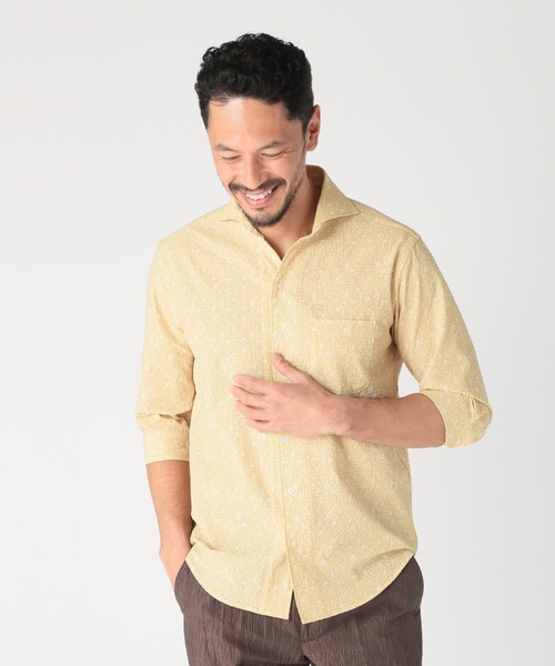 MEN'S BIGI(メンズビギ)の「〈イージーケア/吸水速乾〉エアリーサッカー千鳥フラワープリント七分袖シャツ(シャツ/ブラウス・メンズ・ホワイト系その他/グリーン/イエロー/ネイビー・01/02/03/04)」の4枚目の写真