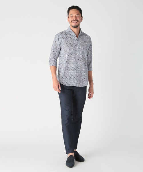 MEN'S BIGI(メンズビギ)の「〈イージーケア/吸水速乾〉エアリーサッカー千鳥フラワープリント七分袖シャツ(シャツ/ブラウス・メンズ・ホワイト系その他/グリーン/イエロー/ネイビー・01/02/03/04)」の7枚目の写真