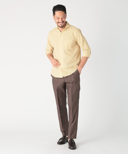 MEN'S BIGI(メンズビギ)の「〈イージーケア/吸水速乾〉エアリーサッカー千鳥フラワープリント七分袖シャツ(シャツ/ブラウス・メンズ・ホワイト系その他/グリーン/イエロー/ネイビー・01/02/03/04)」の8枚目の写真