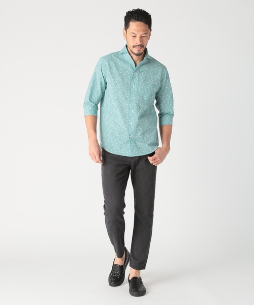 MEN'S BIGI(メンズビギ)の「〈イージーケア/吸水速乾〉エアリーサッカー千鳥フラワープリント七分袖シャツ(シャツ/ブラウス・メンズ・ホワイト系その他/グリーン/イエロー/ネイビー・01/02/03/04)」の9枚目の写真