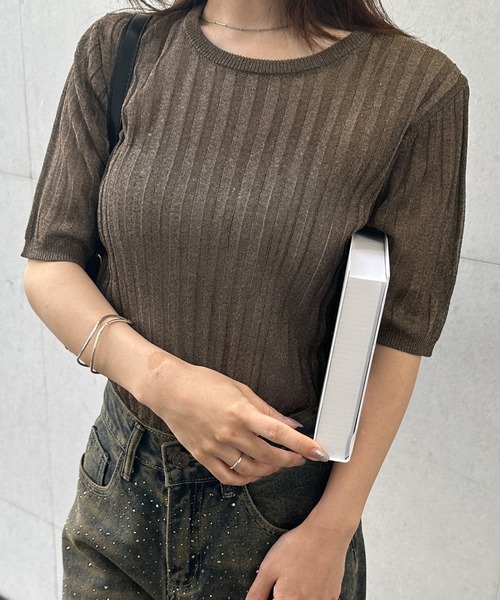 RANAN(ラナン)の「半袖シアーラメサマーニット(ニット/セーター・レディース・ブルー/オフホワイト/ブラウン/チャコール・LL/L/M)」の4枚目の写真