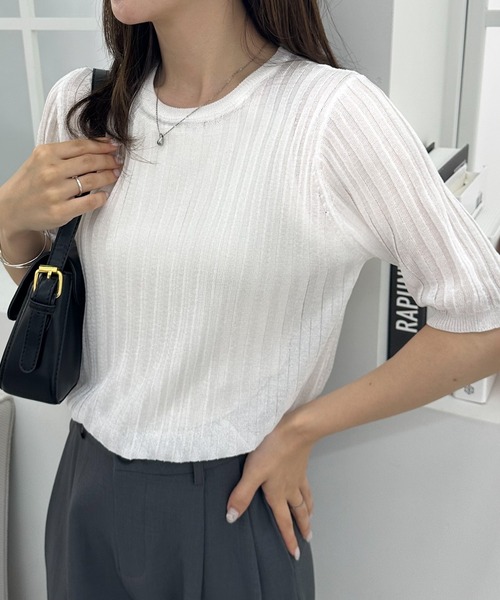 RANAN(ラナン)の「半袖シアーラメサマーニット(ニット/セーター・レディース・ブルー/オフホワイト/ブラウン/チャコール・LL/L/M)」の21枚目の写真
