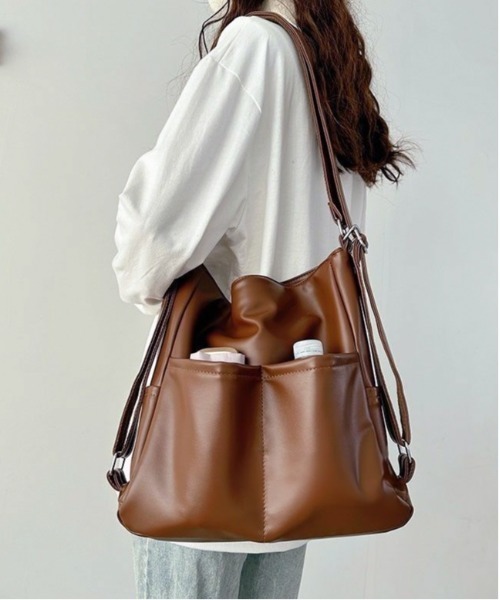 Per sist ence（パーシエンス）の「3WAYソフトフェイクレザーバッグ（ショルダーバッグ・レディース・ブラウン/ホワイト/ブラック・FREE）」の3枚目の写真