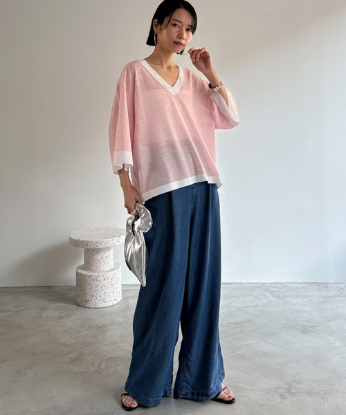 Doux archives（ドゥアルシーヴ）の「ソフトデニムワイドパンツ（デニムパンツ・レディース・サックスブルー/ブルー/ベージュ・38/36）」の12枚目の写真