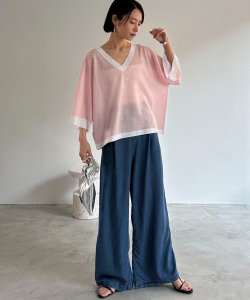 Doux archives（ドゥアルシーヴ）の「ソフトデニムワイドパンツ（デニムパンツ・レディース・サックスブルー/ブルー/ベージュ・38/36）」の14枚目の写真