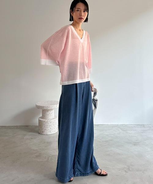 Doux archives（ドゥアルシーヴ）の「ソフトデニムワイドパンツ（デニムパンツ・レディース・サックスブルー/ブルー/ベージュ・38/36）」の15枚目の写真