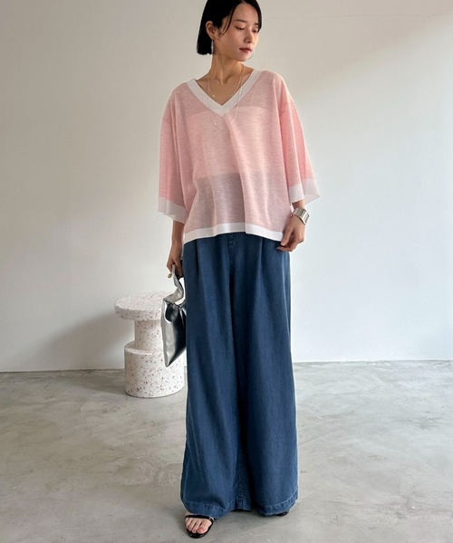 Doux archives（ドゥアルシーヴ）の「ソフトデニムワイドパンツ（デニムパンツ・レディース・サックスブルー/ブルー/ベージュ・38/36）」の16枚目の写真