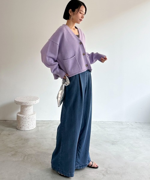 Doux archives（ドゥアルシーヴ）の「ソフトデニムワイドパンツ（デニムパンツ・レディース・サックスブルー/ブルー/ベージュ・38/36）」の6枚目の写真