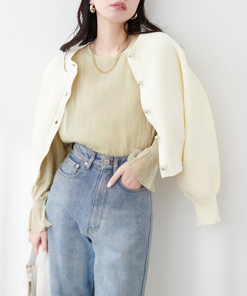 natural couture(ナチュラルクチュール)の「キャンディスリーブプリーツブラウス(シャツ/ブラウス・レディース・ピンク/ブラック/サックスブルー/イエロー/オフホワイト・FREE)」の12枚目の写真