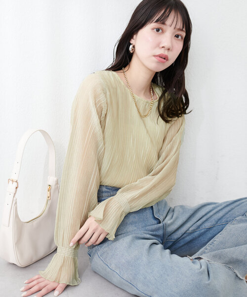 natural couture(ナチュラルクチュール)の「キャンディスリーブプリーツブラウス(シャツ/ブラウス・レディース・ピンク/ブラック/サックスブルー/イエロー/オフホワイト・FREE)」の14枚目の写真