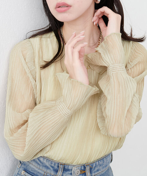 natural couture(ナチュラルクチュール)の「キャンディスリーブプリーツブラウス(シャツ/ブラウス・レディース・ピンク/ブラック/サックスブルー/イエロー/オフホワイト・FREE)」の15枚目の写真