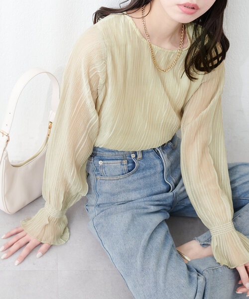 natural couture(ナチュラルクチュール)の「キャンディスリーブプリーツブラウス(シャツ/ブラウス・レディース・ピンク/ブラック/サックスブルー/イエロー/オフホワイト・FREE)」の16枚目の写真