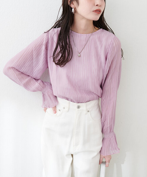 natural couture(ナチュラルクチュール)の「キャンディスリーブプリーツブラウス(シャツ/ブラウス・レディース・ピンク/ブラック/サックスブルー/イエロー/オフホワイト・FREE)」の19枚目の写真
