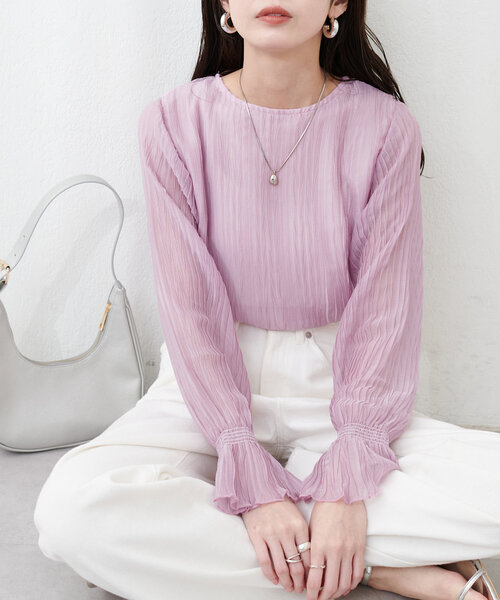 natural couture(ナチュラルクチュール)の「キャンディスリーブプリーツブラウス(シャツ/ブラウス・レディース・ピンク/ブラック/サックスブルー/イエロー/オフホワイト・FREE)」の5枚目の写真