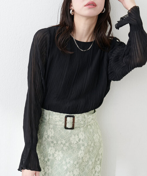 natural couture(ナチュラルクチュール)の「キャンディスリーブプリーツブラウス(シャツ/ブラウス・レディース・ピンク/ブラック/サックスブルー/イエロー/オフホワイト・FREE)」の1枚目の写真