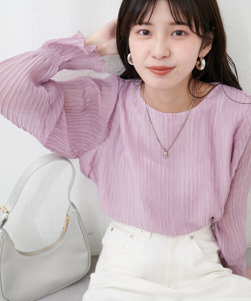 natural couture(ナチュラルクチュール)の「キャンディスリーブプリーツブラウス(シャツ/ブラウス・レディース・ピンク/ブラック/サックスブルー/イエロー/オフホワイト・FREE)」の7枚目の写真